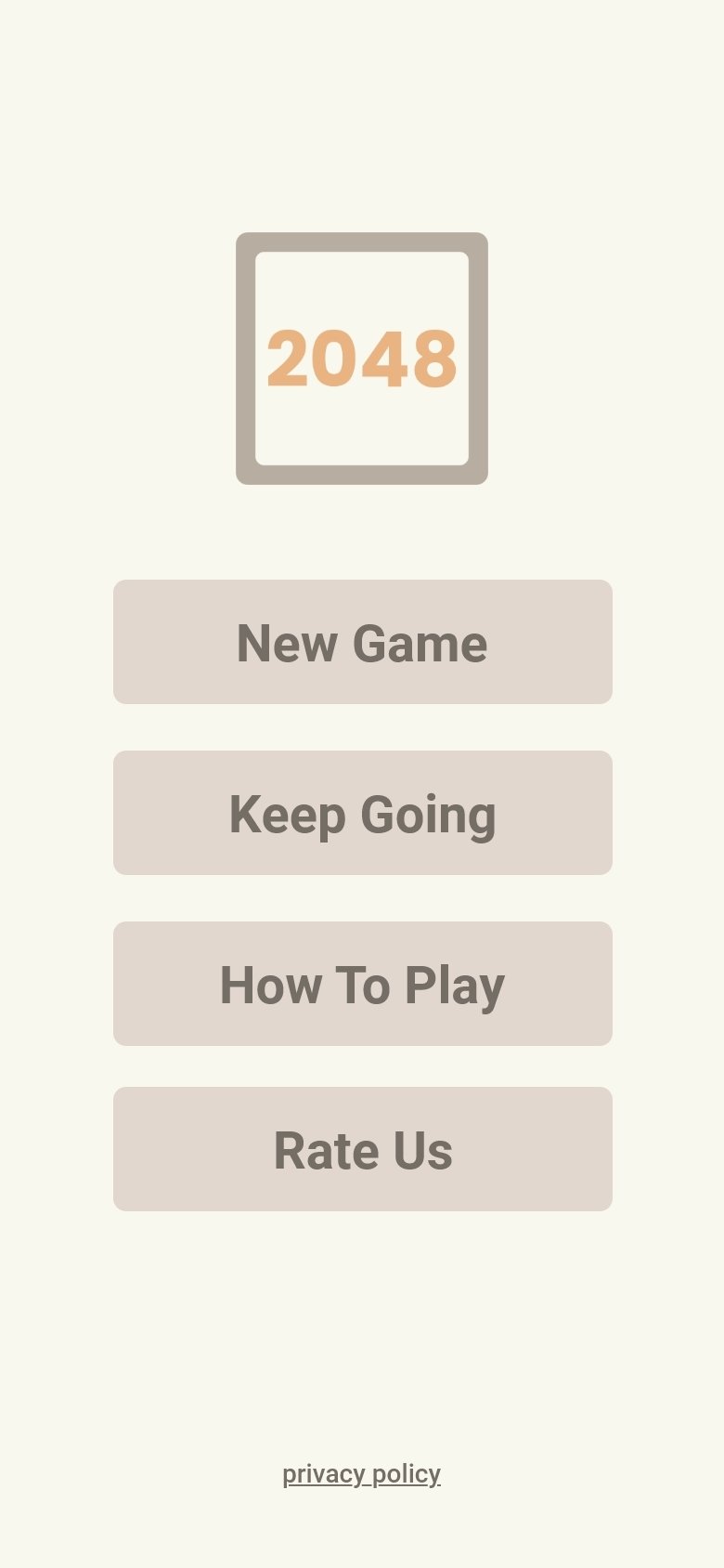Sogrow 2048 screenshot – menu